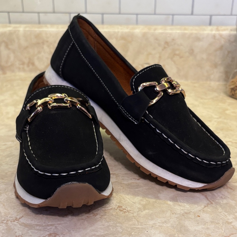 Elegant Black Loafers with Gold Accents